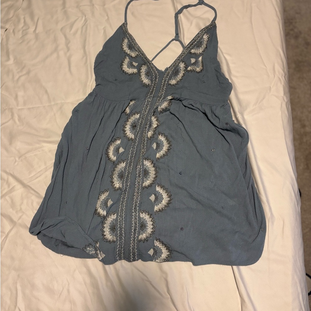 Free People Blue Embroidered Camisole